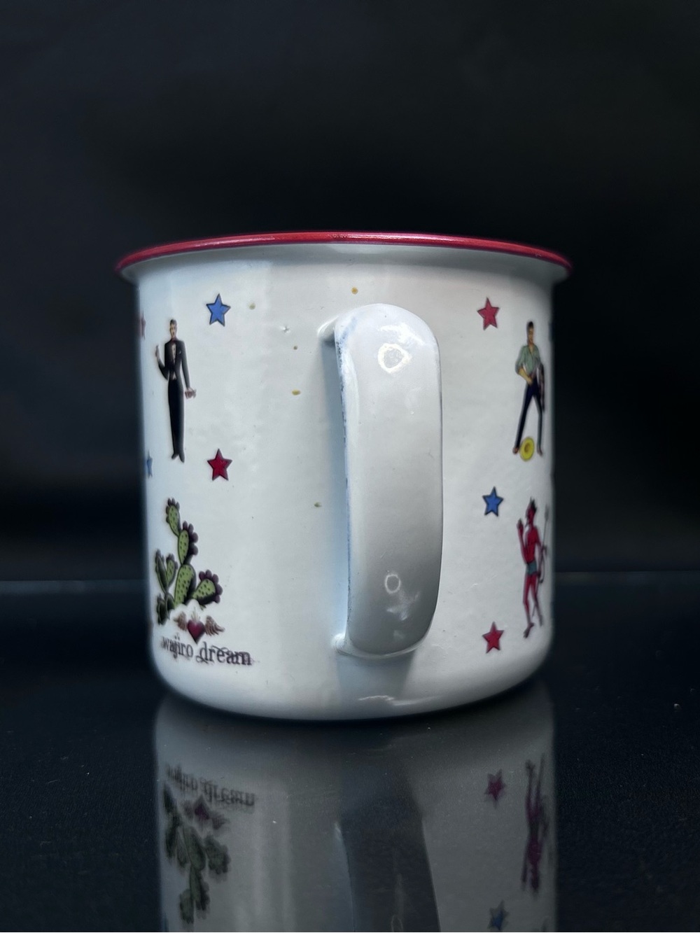 Wajiro Dream Metal Enamel Coffee Mug with Mexican Loteria Tattoo Design 3" Tall - Picture 4 of 16